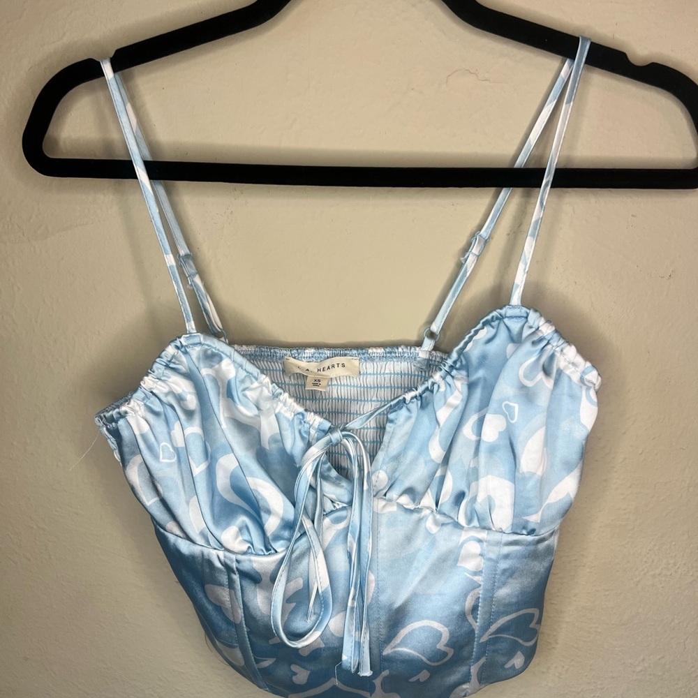 La Hearts Sky Blue Heart Pattern Top